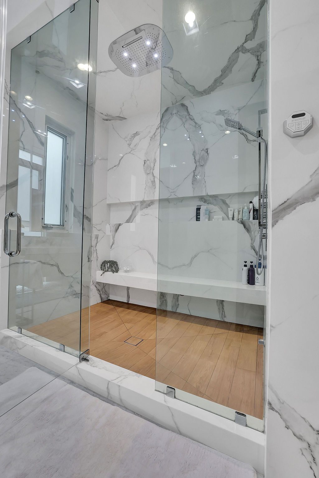 Wieuca Rd — Marble-tiled shower
